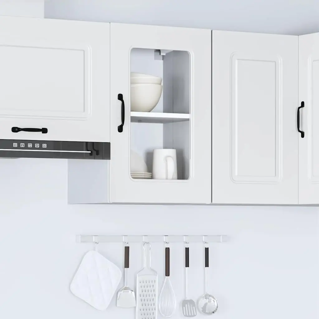 Kitchen Cabinet Glass Door White Engineered Wood Storage Organizer