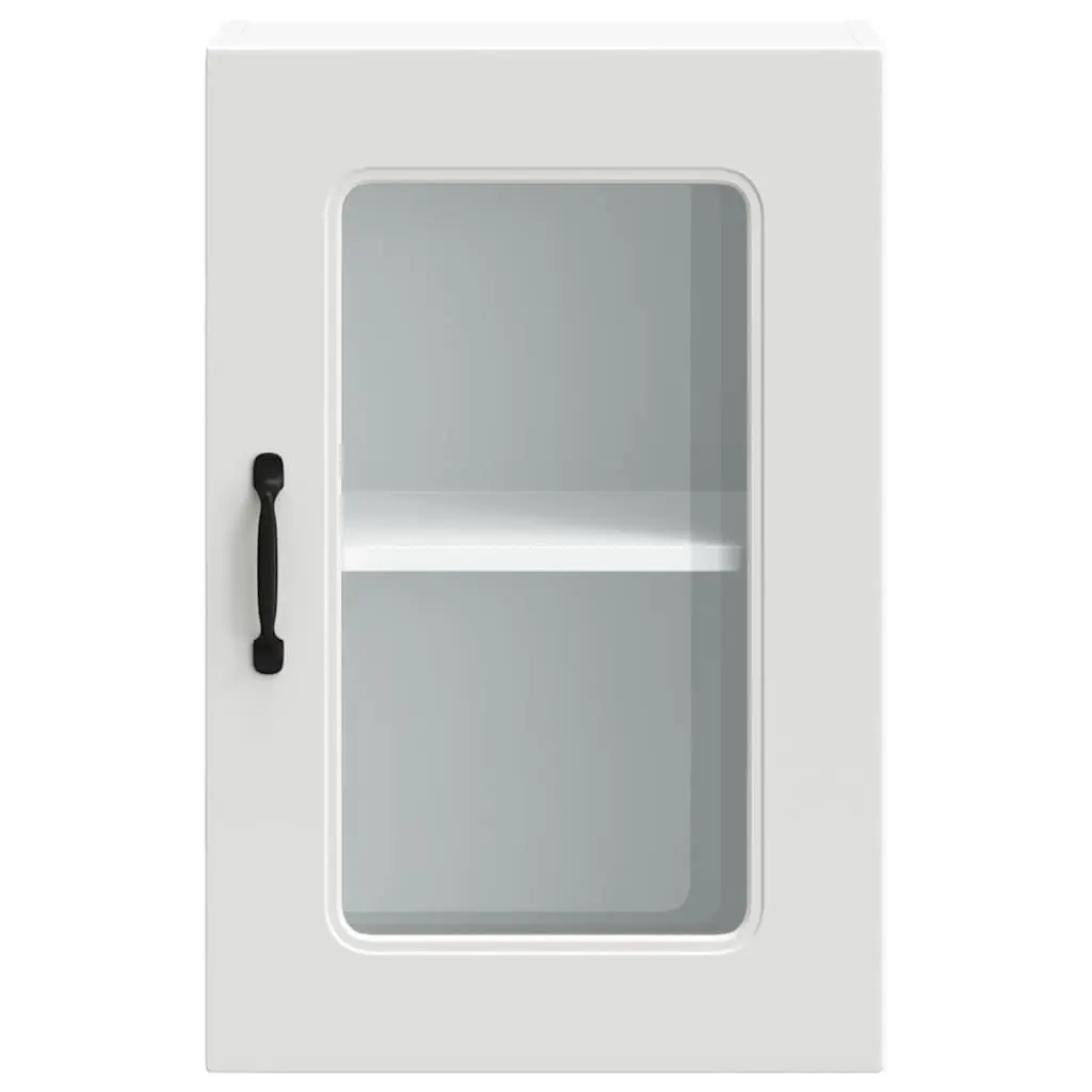 Kitchen Cabinet Glass Door White Engineered Wood Storage Organizer