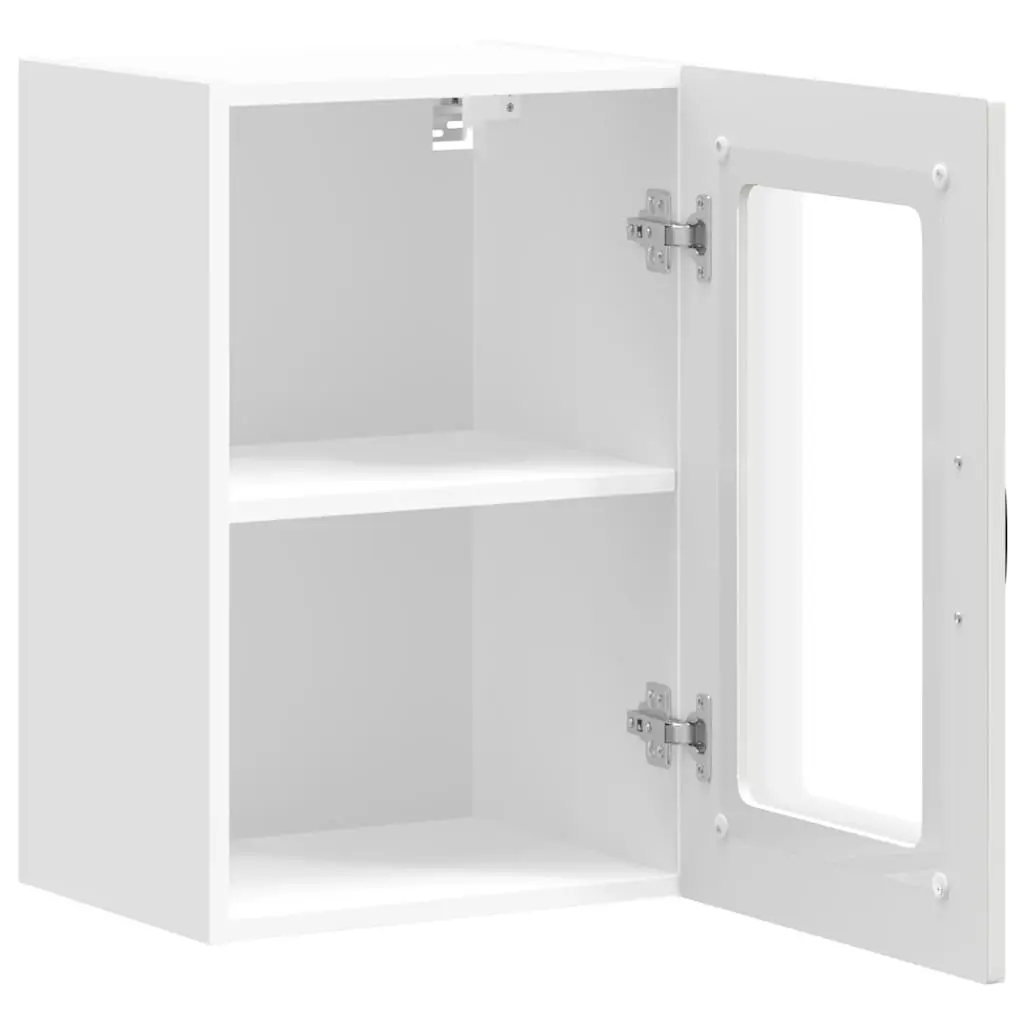 Kitchen Cabinet Glass Door White Engineered Wood Storage Organizer