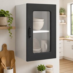 Friendly Black Kitchen Wall Cabinet with Glass Door