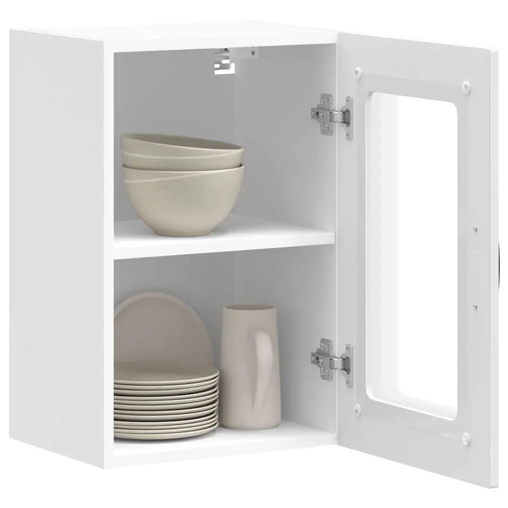 Kitchen Cabinet Glass Door White High Gloss Engineered Wood Wall Mounted Storage