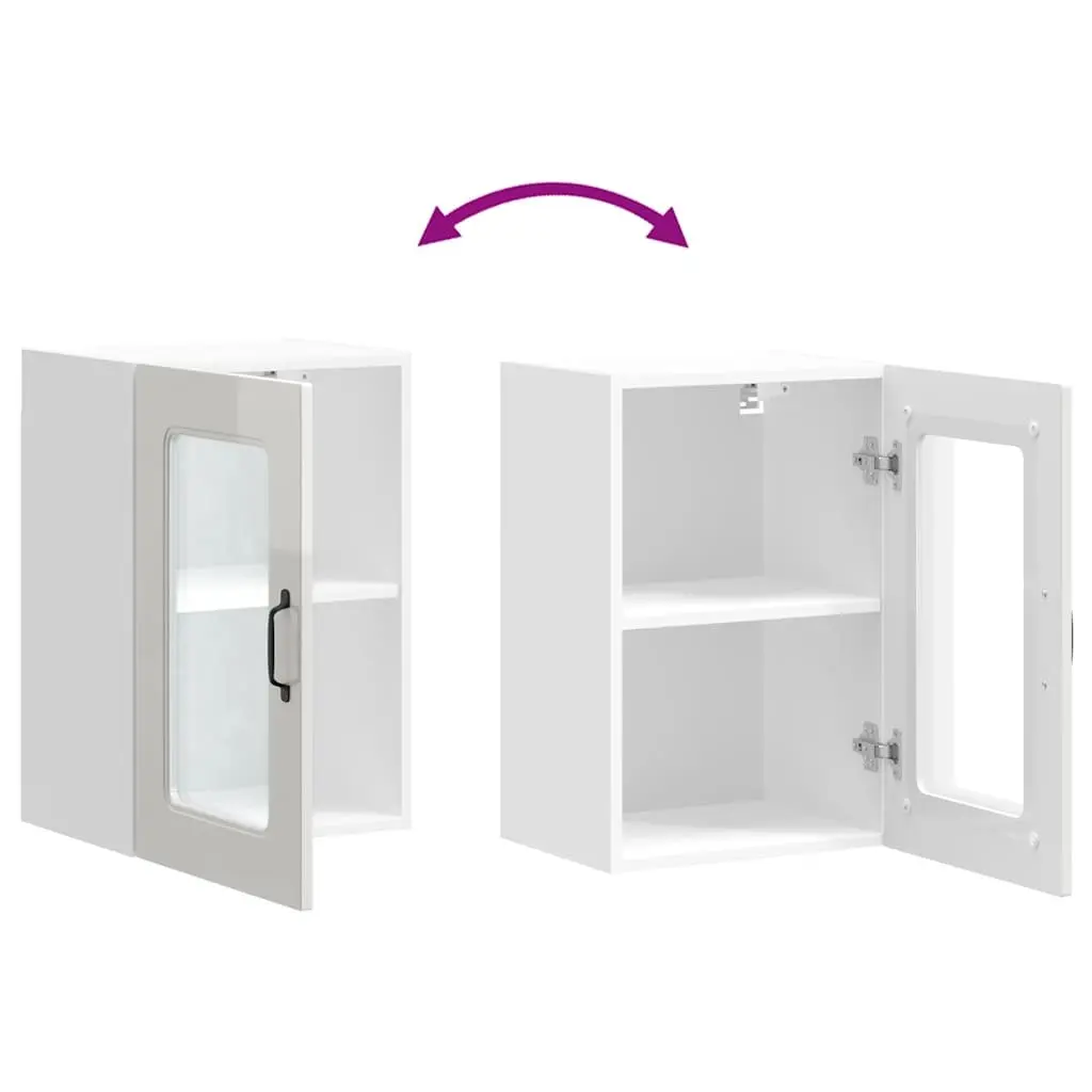 Kitchen Cabinet Glass Door White High Gloss Engineered Wood Wall Mounted Storage
