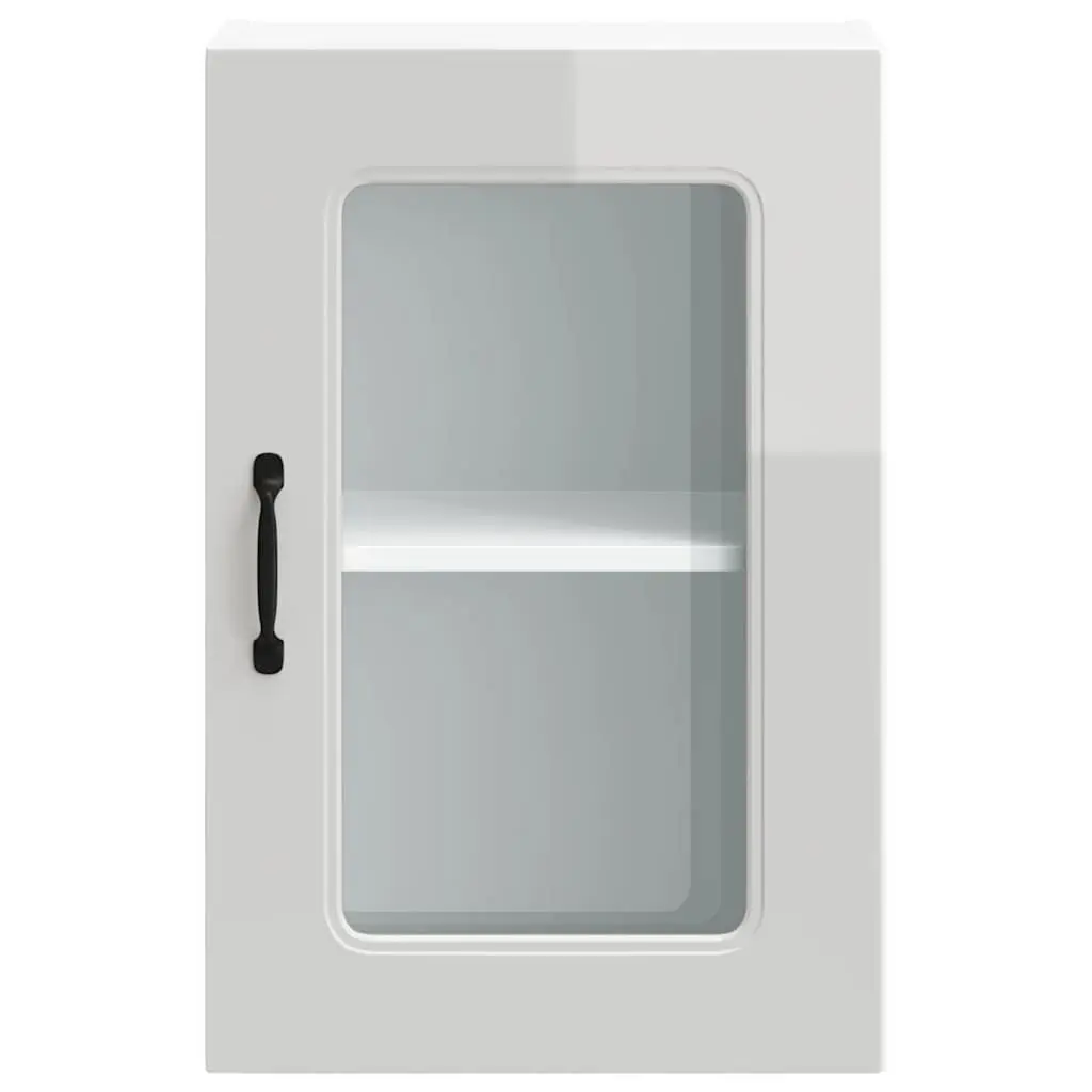 Kitchen Cabinet Glass Door White High Gloss Engineered Wood Wall Mounted Storage