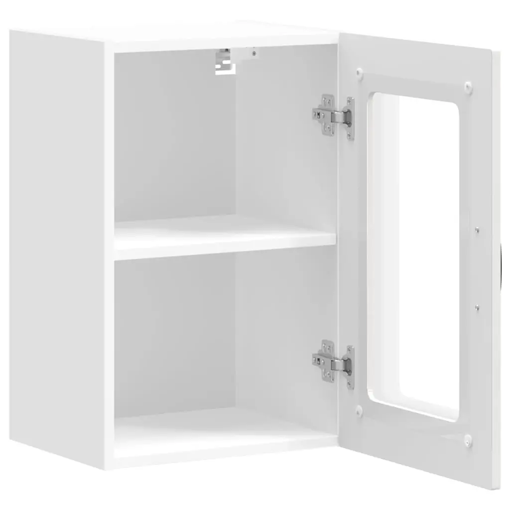 Kitchen Cabinet Glass Door White High Gloss Engineered Wood Wall Mounted Storage