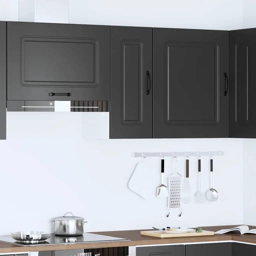Kitchen Cabinet Black Engineered Wood Storage Cupboard Organiser Unit