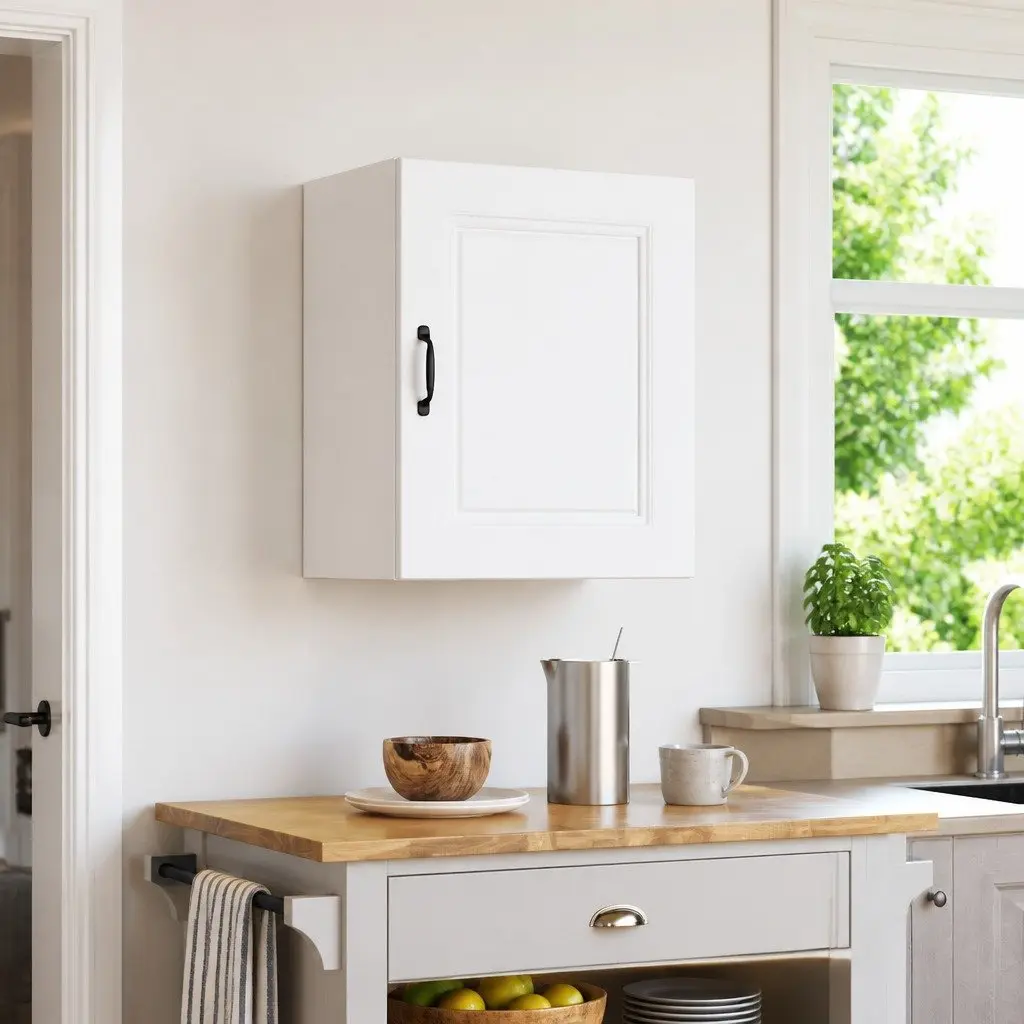 Kitchen Wall Cabinet White Engineered Wood Storage Organizer