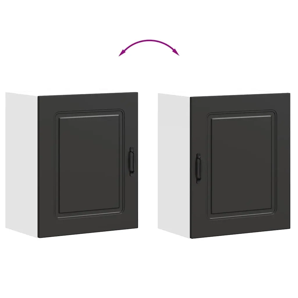 Kitchen Wall Cabinet Black Engineered Wood Storage Cupboard Doors Organiser