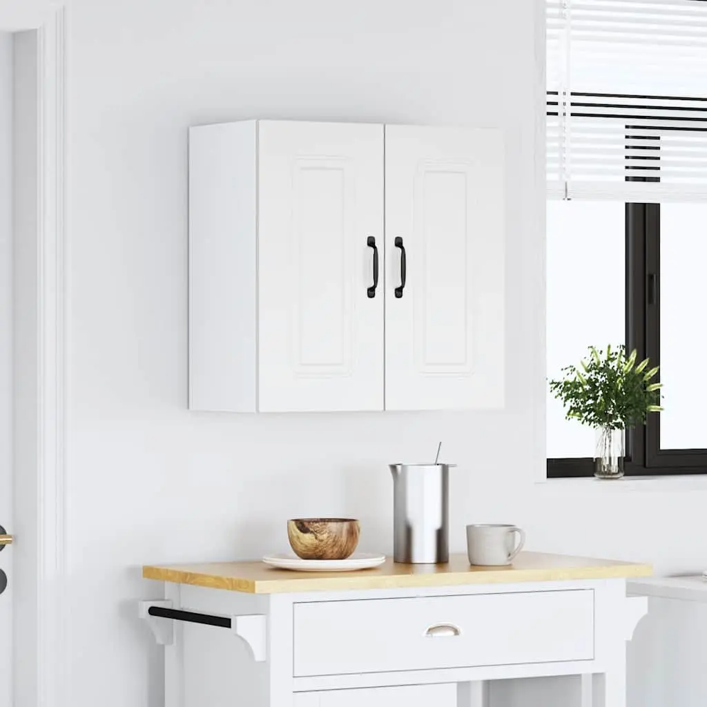 Kitchen Wall Cabinet White Engineered Wood Storage Organizer with Doors