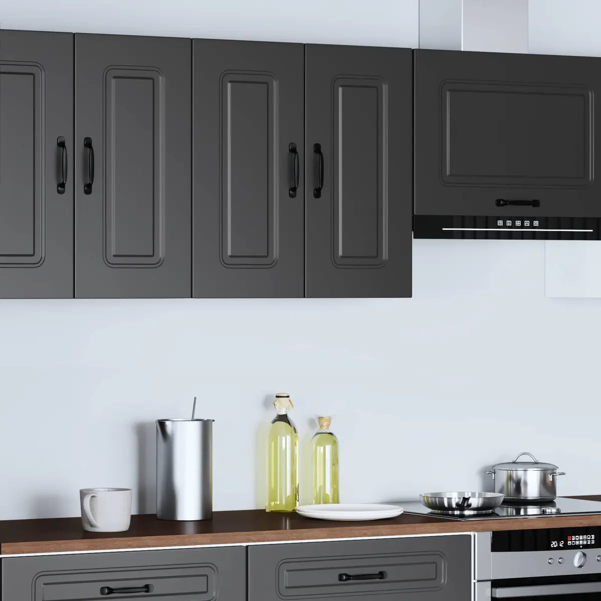 Engineered Wood Black Kitchen Wall Cabinet Storage Cupboard for Bedroom Hallway