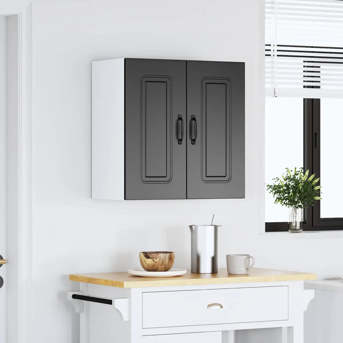 Engineered Wood Black Kitchen Wall Cabinet Storage Cupboard for Bedroom Hallway
