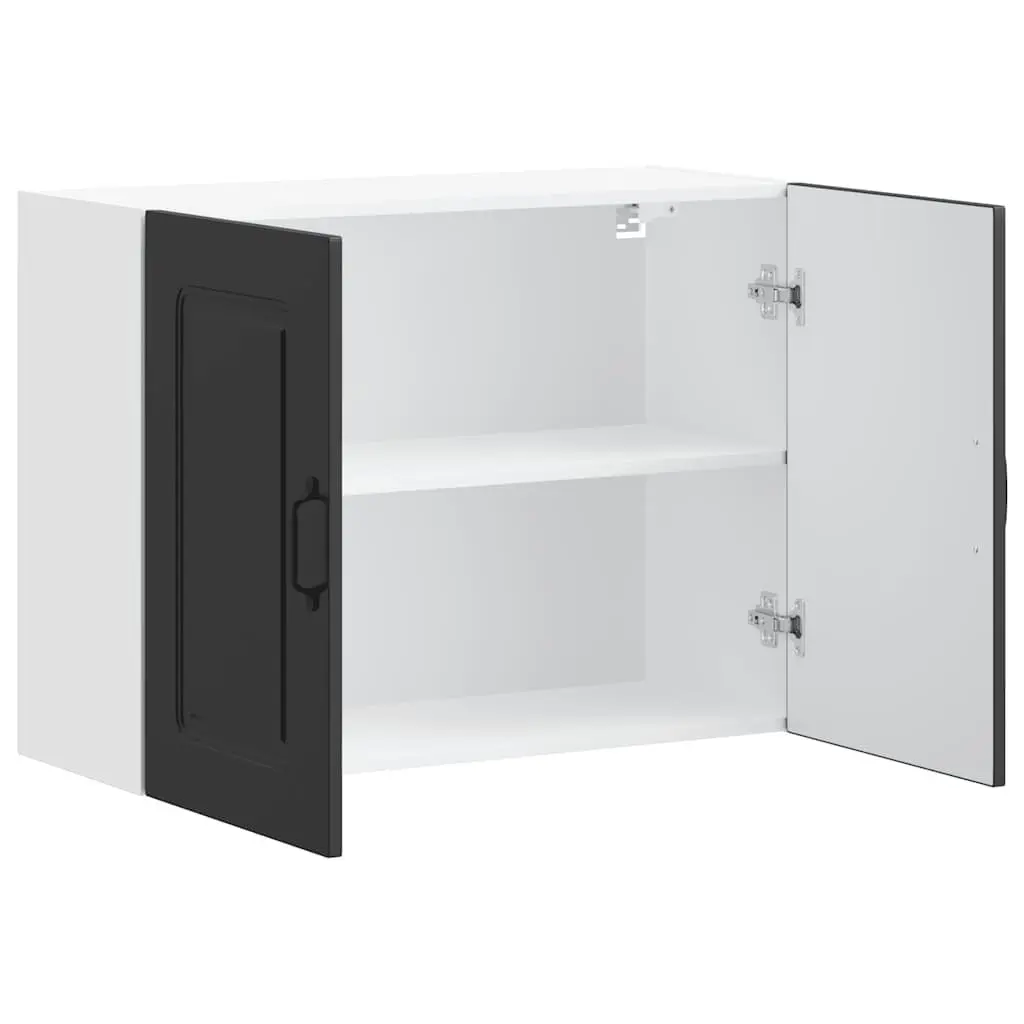 Kitchen Wall Cabinet Black Engineered Wood Storage Organizer 30 Inch