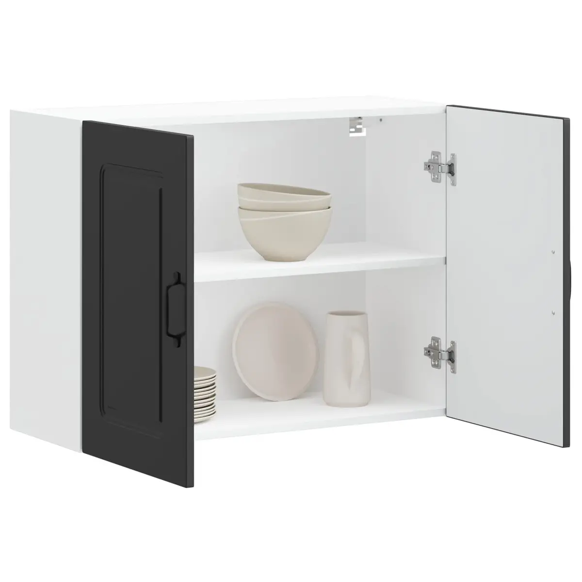 Kitchen Wall Cabinet Black Engineered Wood Storage Organizer 30 Inch