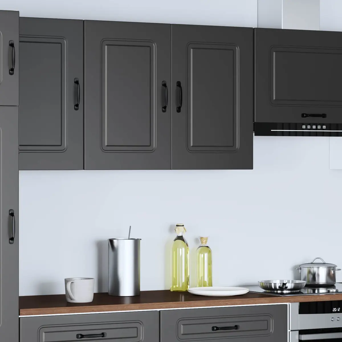 Kitchen Wall Cabinet Black Engineered Wood Storage Organizer 30 Inch