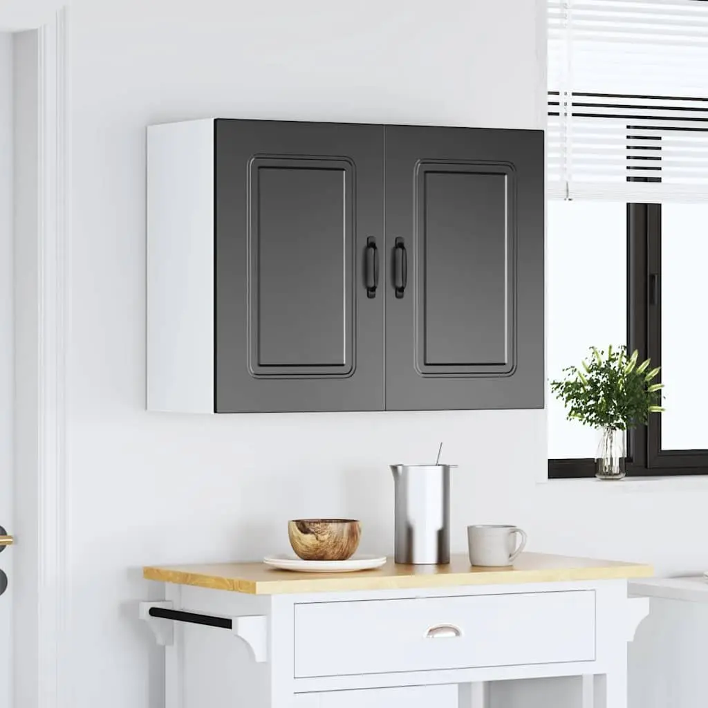 Kitchen Wall Cabinet Black Engineered Wood Storage Organizer 30 Inch