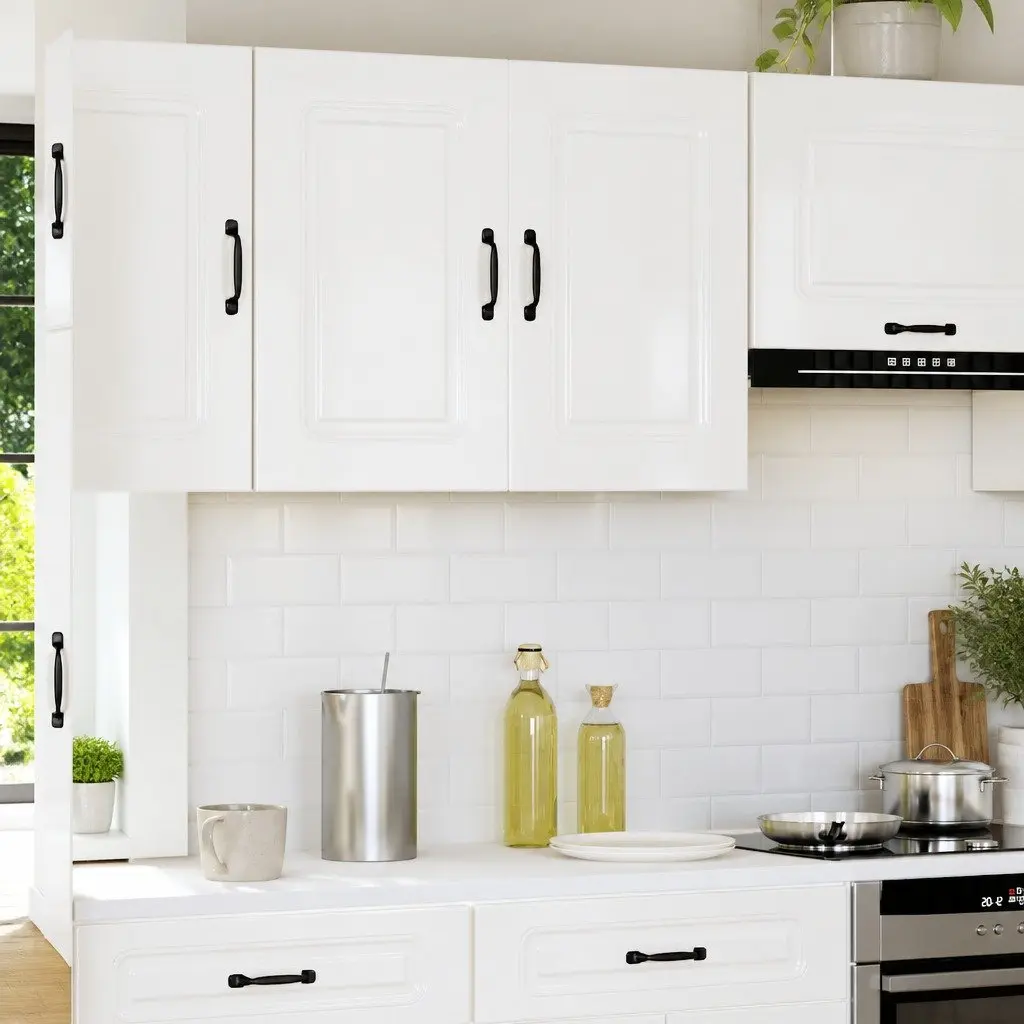 Kitchen Wall Cabinet Storage Cupboard High Gloss White Engineered Wood Doors