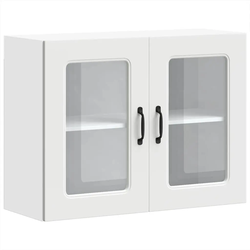Kitchen Cabinet Glass Door White Wall-Mounted Engineered Wood Storage