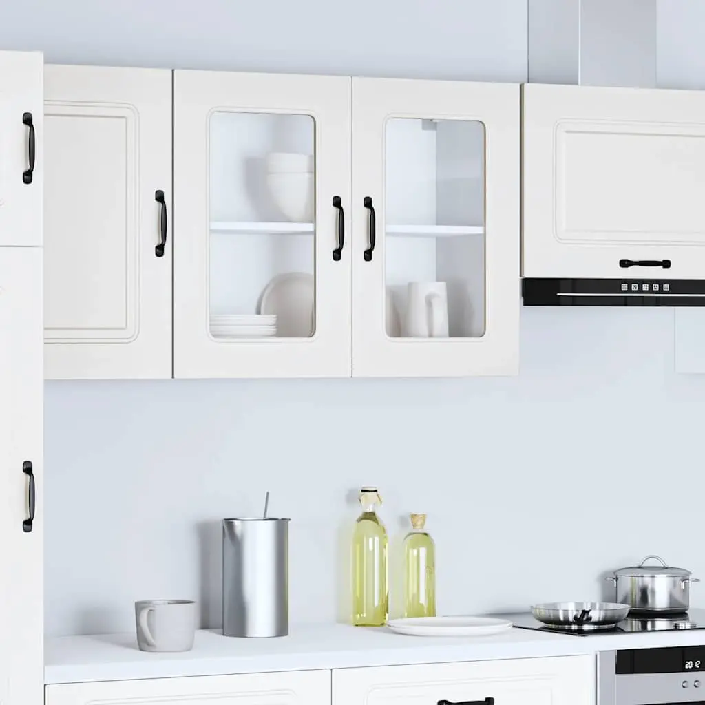 Kitchen Cabinet Glass Door White Wall-Mounted Engineered Wood Storage