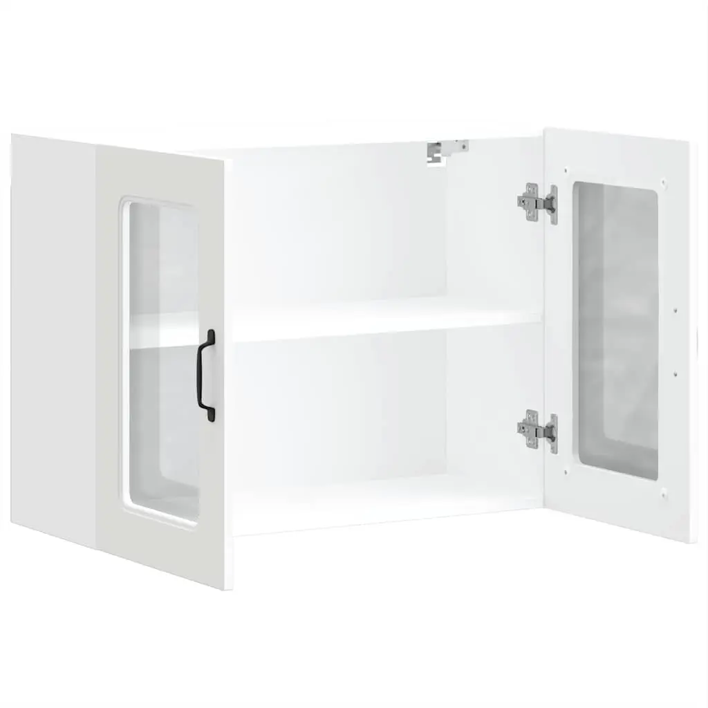 Kitchen Cabinet Glass Door White Wall-Mounted Engineered Wood Storage