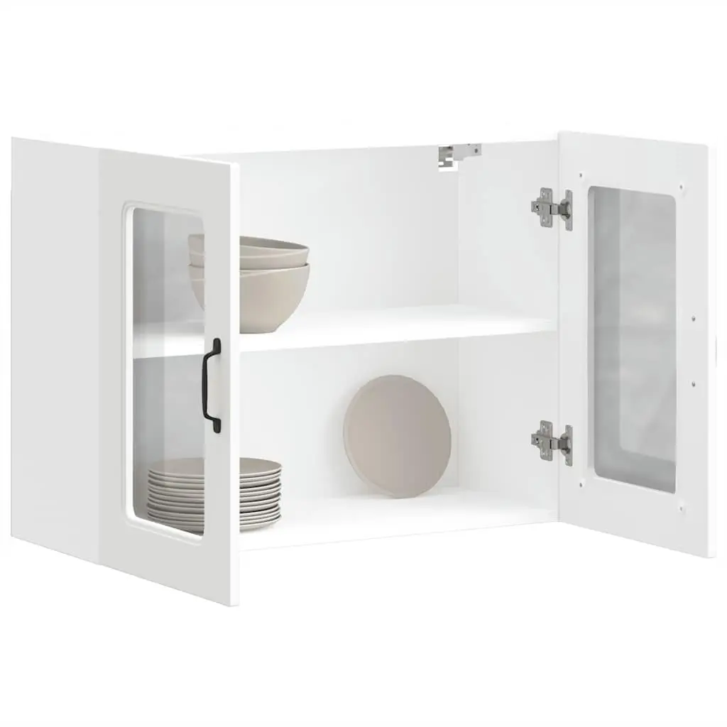 Kitchen Cabinet Glass Door White Wall-Mounted Engineered Wood Storage
