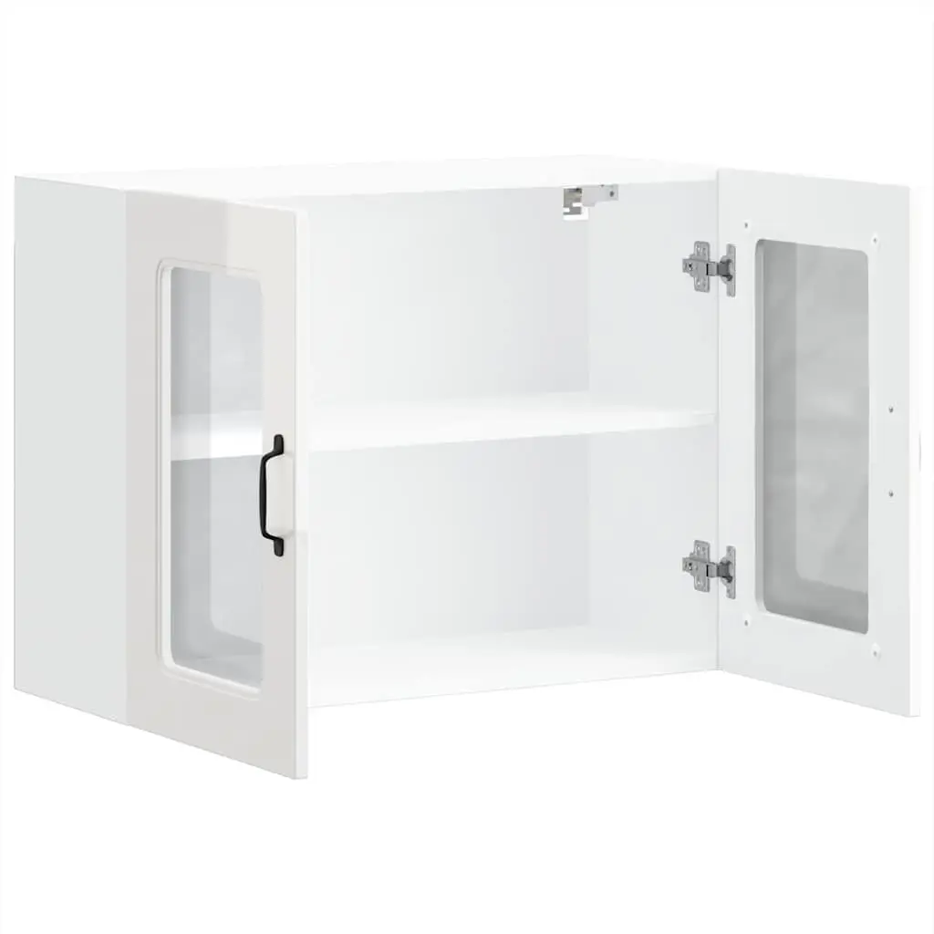 Kitchen Wall Cabinet Glass Door White High Gloss Engineered Wood Storage Unit