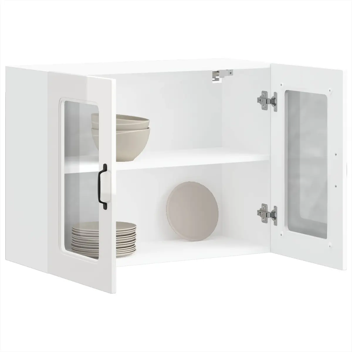 Kitchen Wall Cabinet Glass Door White High Gloss Engineered Wood Storage Unit