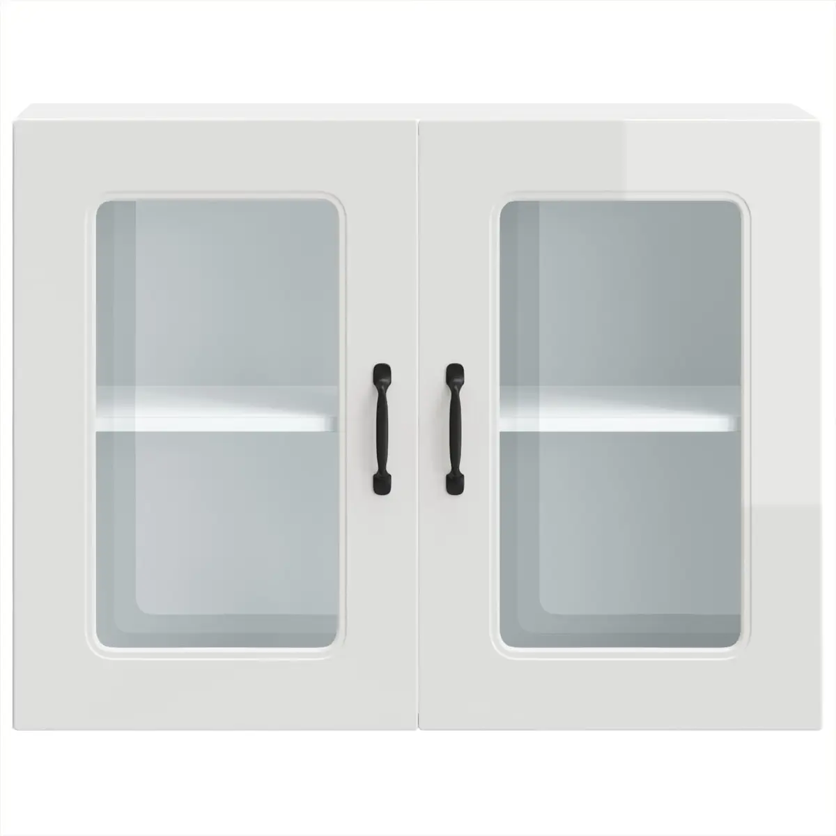 Kitchen Wall Cabinet Glass Door White High Gloss Engineered Wood Storage Unit
