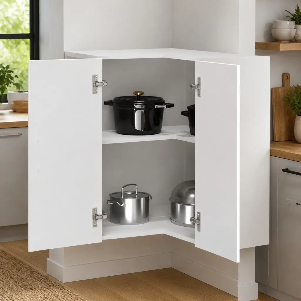 Kitchen Wall Corner Cabinet White Engineered Wood Storage Organiser Home