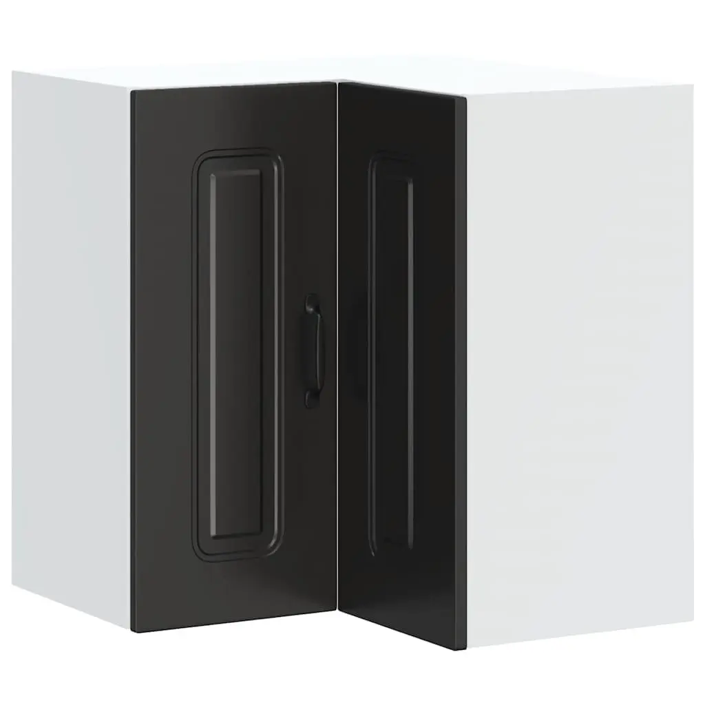 Kitchen Corner Cabinet Wall-Mounted Black Engineered Wood Storage Organizer