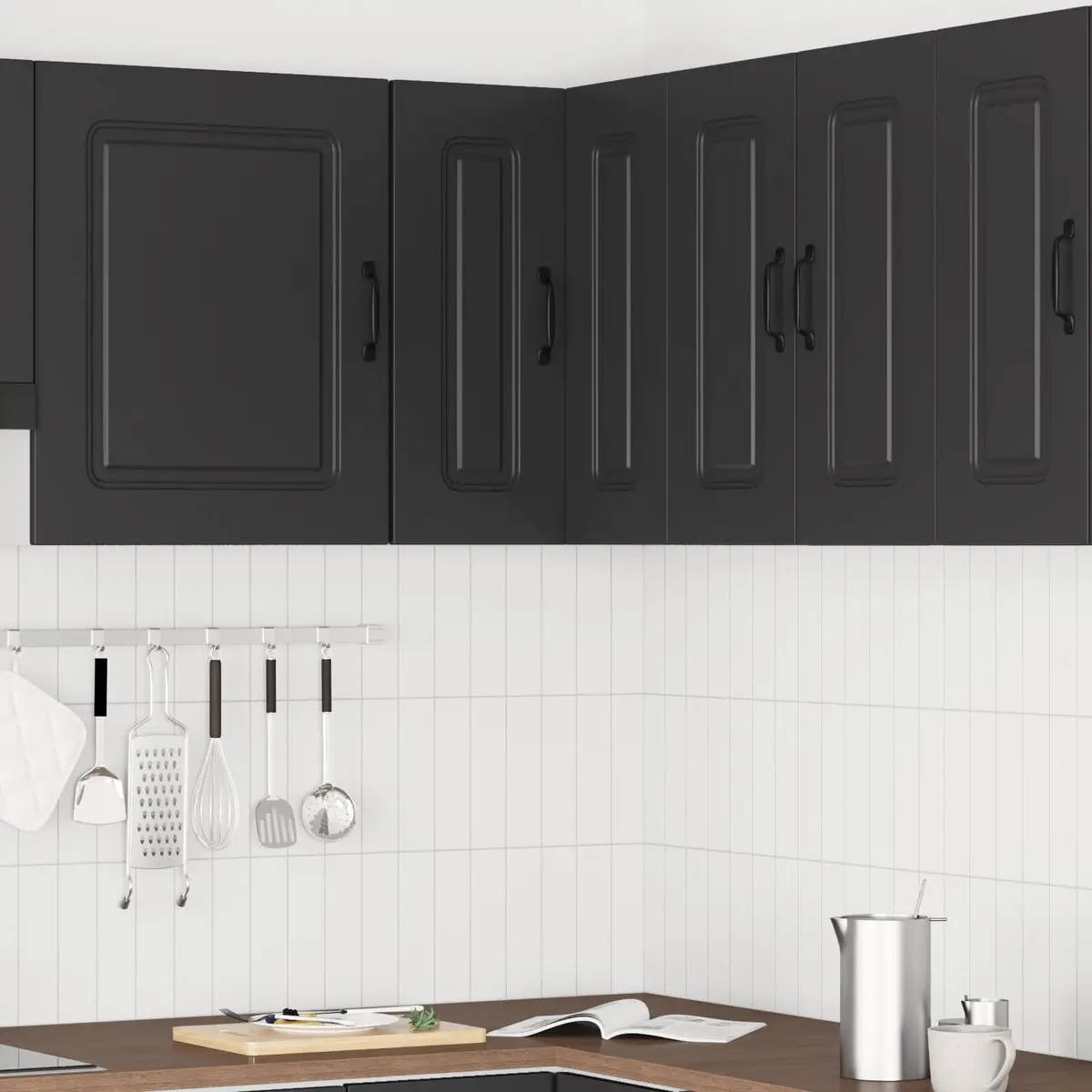 Kitchen Corner Cabinet Wall-Mounted Black Engineered Wood Storage Organizer