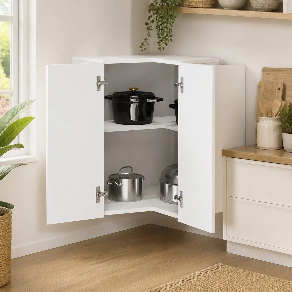 Kitchen Cabinet White High Gloss Wall-Mounted Engineered Wood Corner Storage