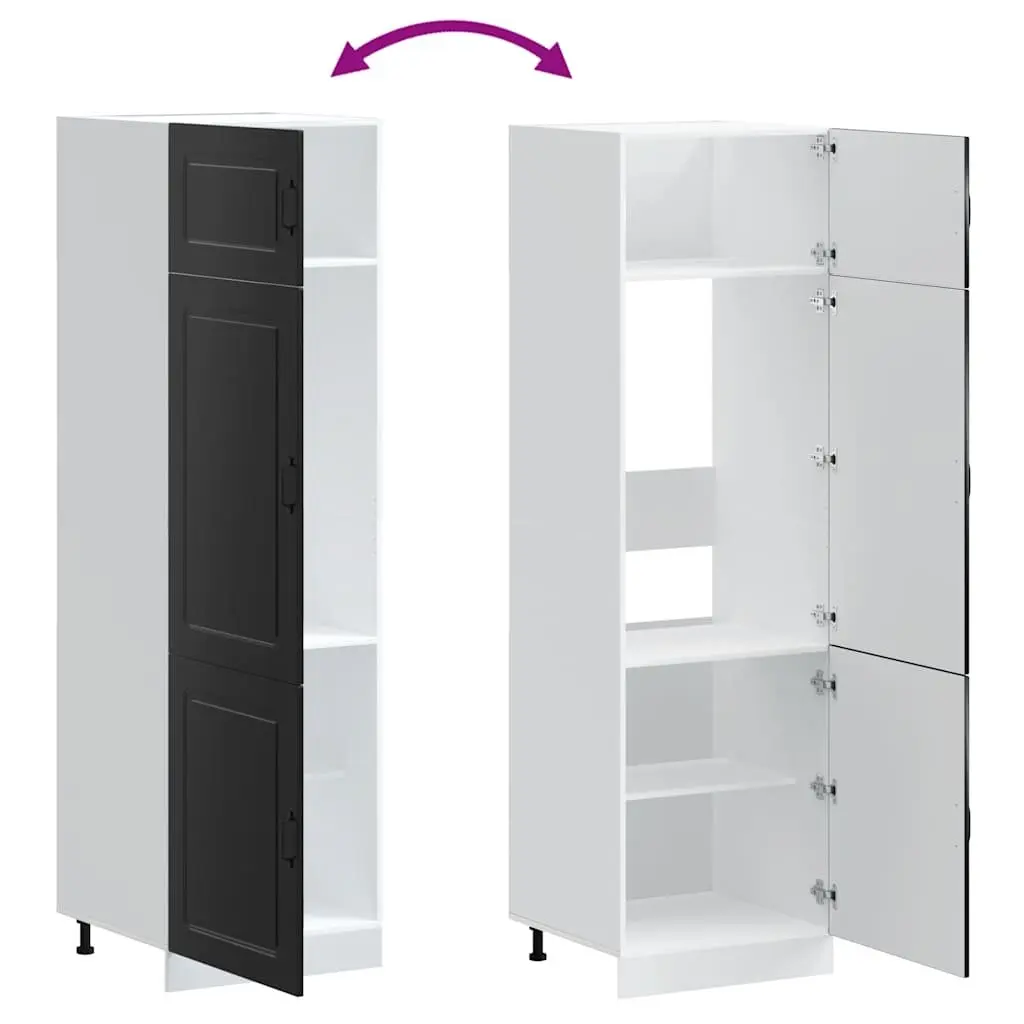 Kitchen Cupboard Black Storage Cabinet Engineered Wood Adjustable Feet Doors