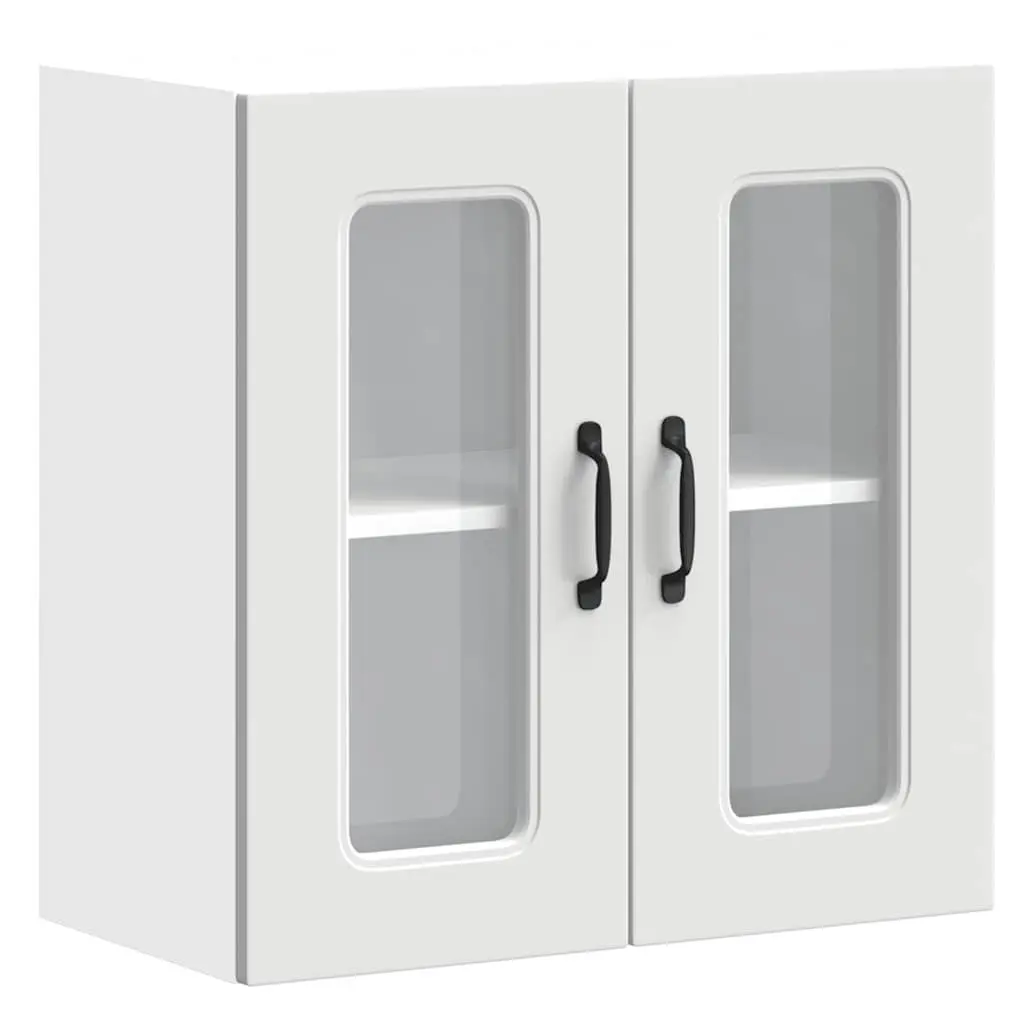 Kitchen Cabinet Glass Door White Engineered Wood Wall-Mounted Storage Unit