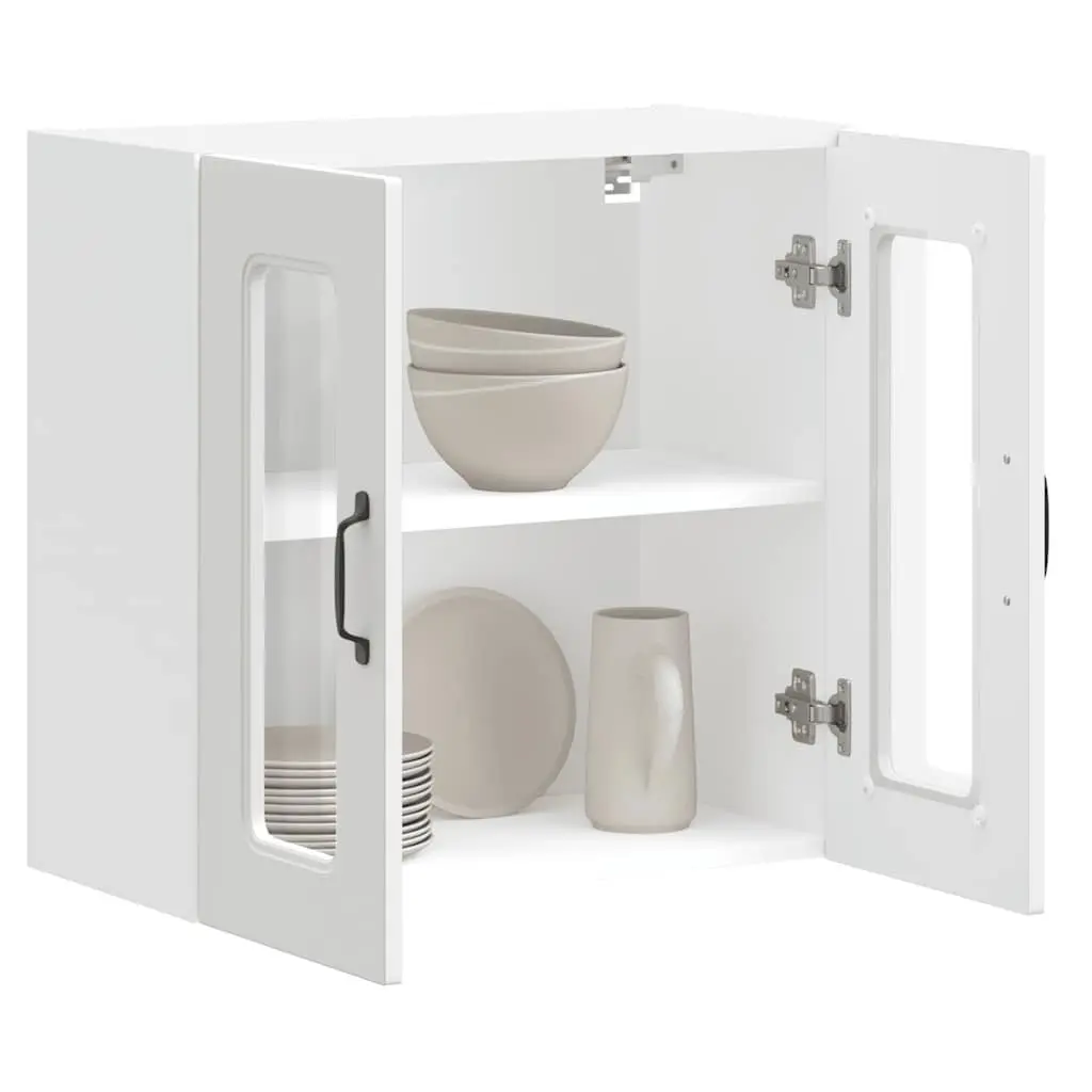 Kitchen Cabinet Glass Door White Engineered Wood Wall-Mounted Storage Unit