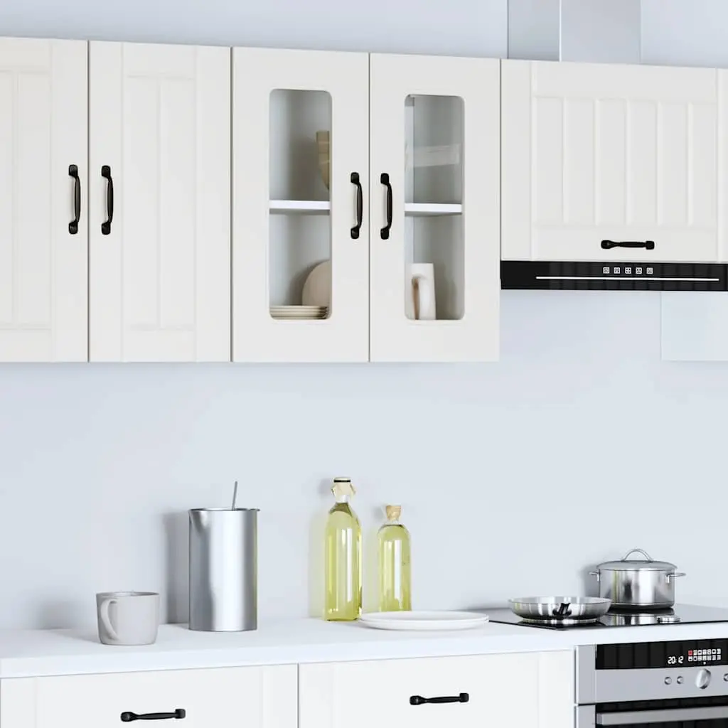 Kitchen Cabinet Glass Door White Engineered Wood Wall-Mounted Storage Unit