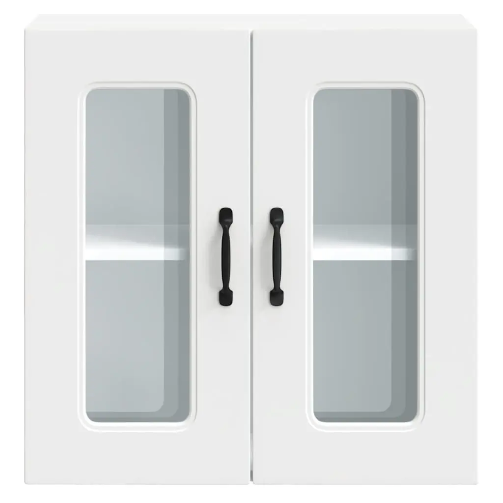 Kitchen Cabinet Glass Door White Engineered Wood Wall-Mounted Storage Unit