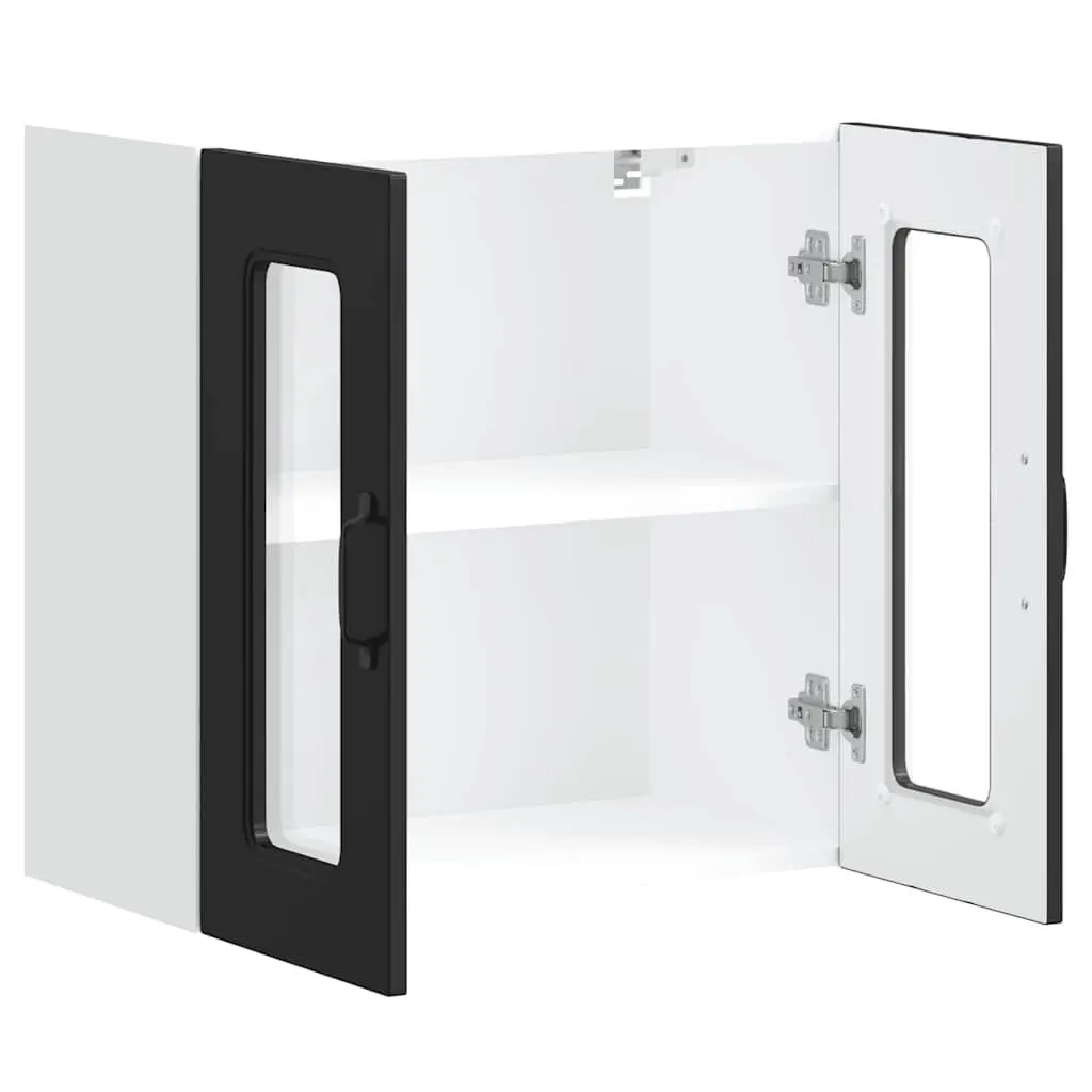 Wall-Mounted Storage Unit Black Engineered Wood Kitchen Cabinet with Glass Door