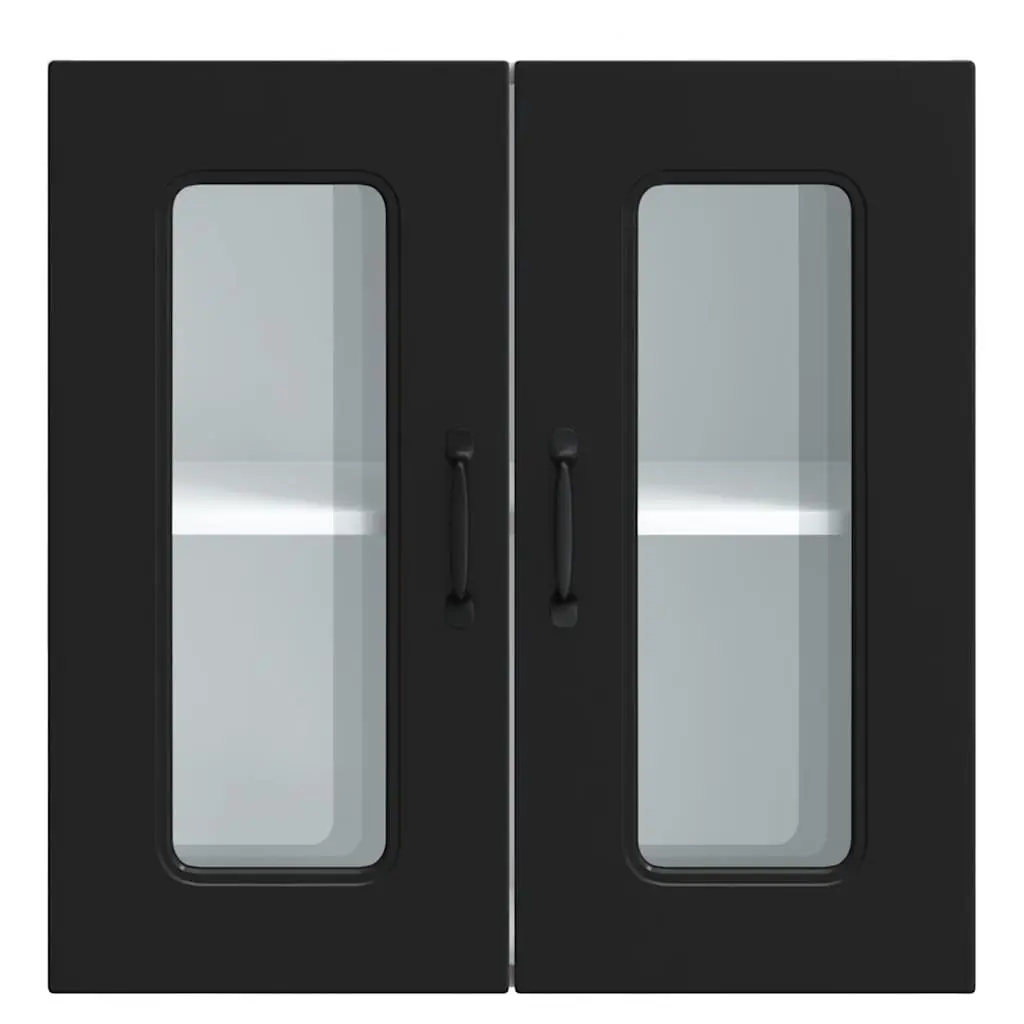 Wall-Mounted Storage Unit Black Engineered Wood Kitchen Cabinet with Glass Door
