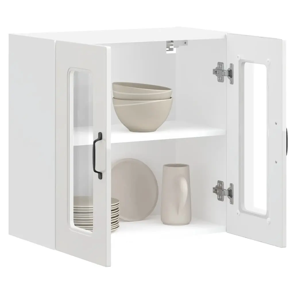 Kitchen Wall Cabinet Glass Door White Engineered Wood Storage Unit
