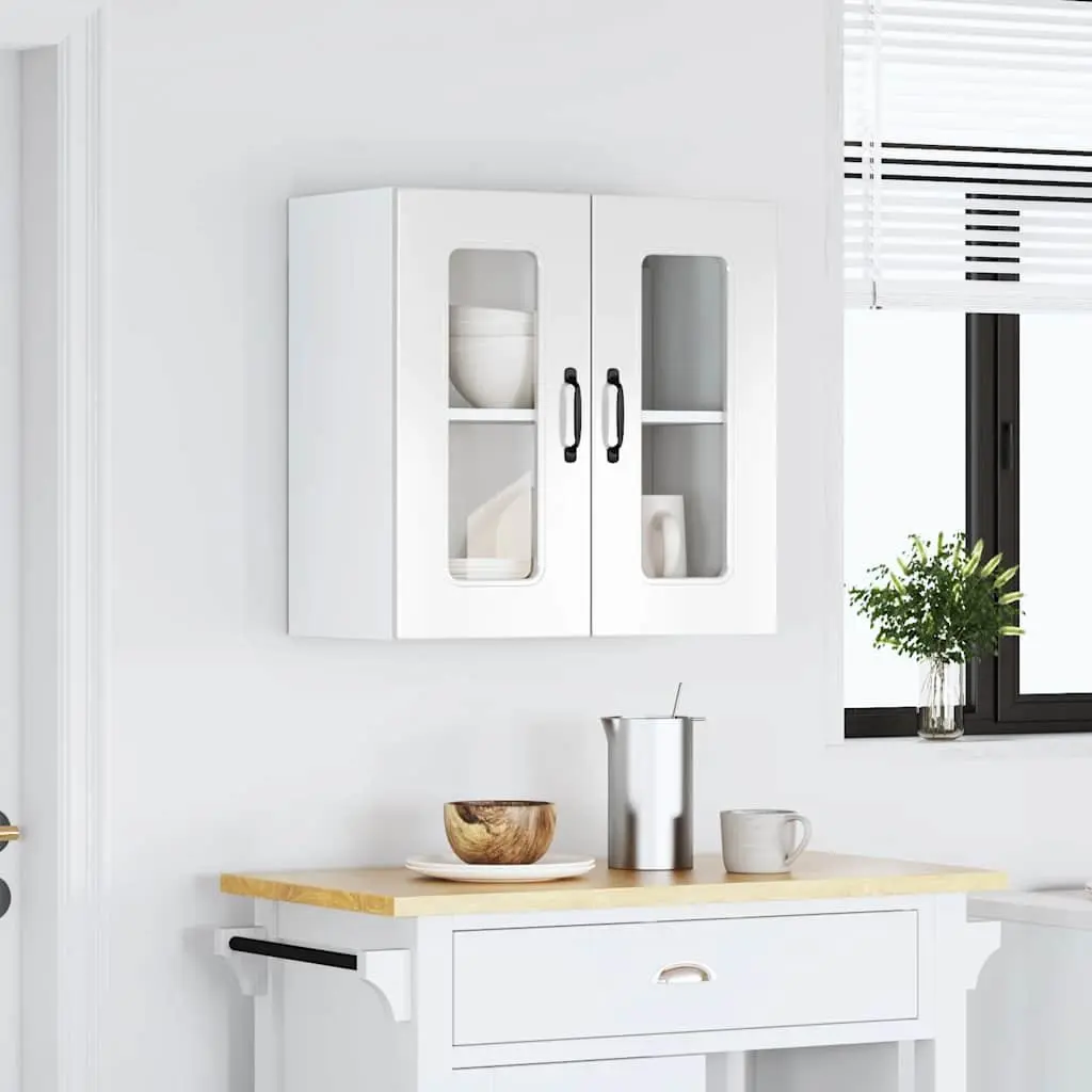 Kitchen Wall Cabinet Glass Door White Engineered Wood Storage Unit