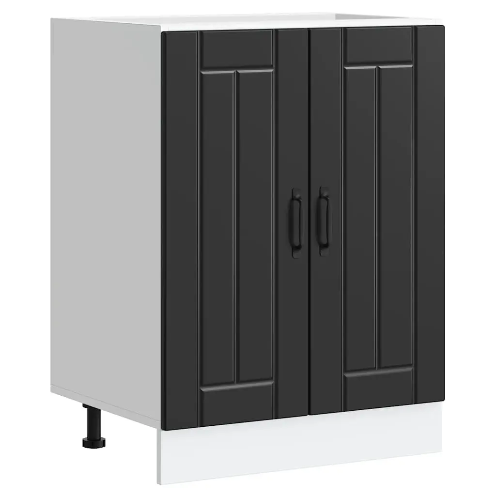 Sink Base Cabinet Black Engineered Wood Kitchen Storage Cupboard