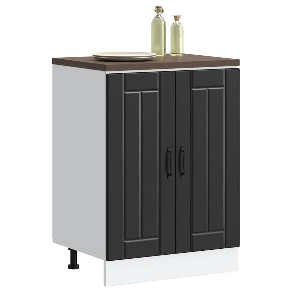 Sink Base Cabinet Black Engineered Wood Kitchen Storage Cupboard