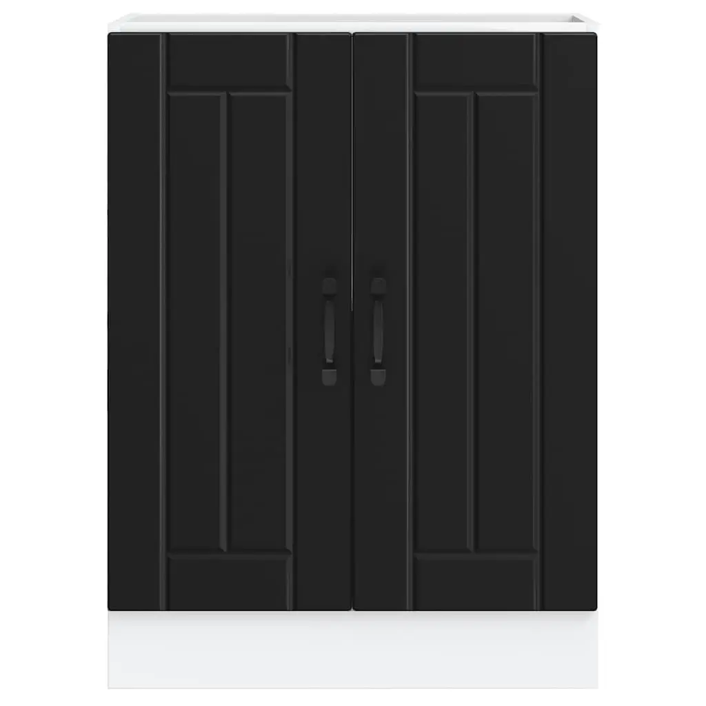 Sink Base Cabinet Black Engineered Wood Kitchen Storage Cupboard