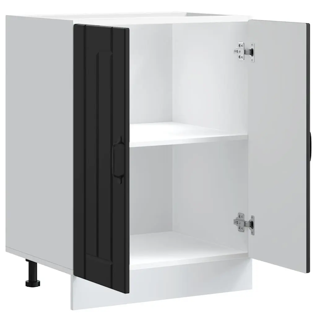 Sink Base Cabinet Black Engineered Wood Kitchen Storage Cupboard