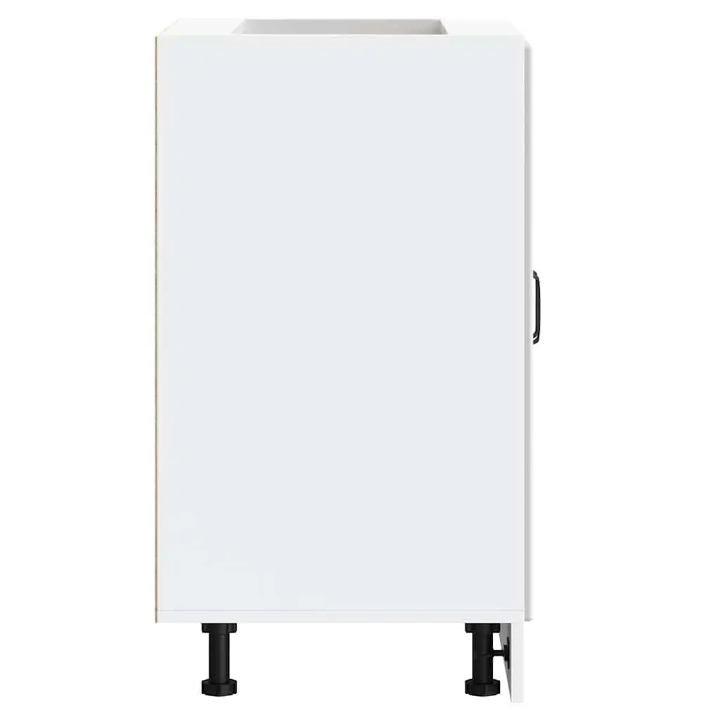 Kitchen Sink Base Cabinet White High Gloss Engineered Wood Storage Cupboard