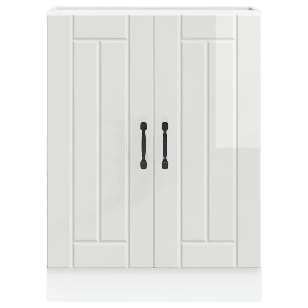 Kitchen Sink Base Cabinet White High Gloss Engineered Wood Storage Cupboard