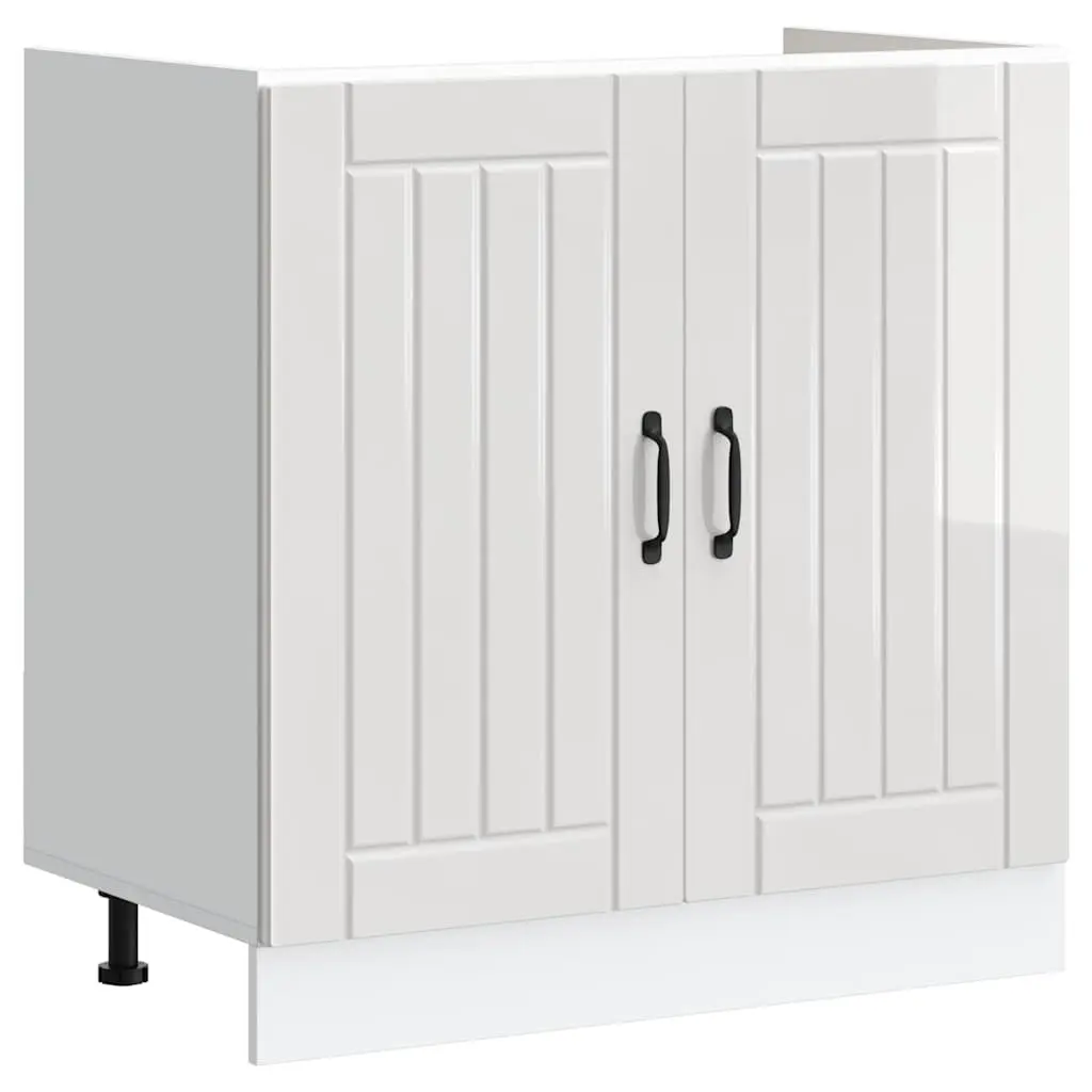 White Sink Base Cabinet Kitchen Storage Unit with Adjustable Feet Engineered