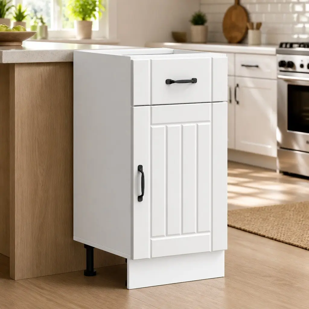 Kitchen Base Cabinet White Engineered Wood Storage Sink Unit Adjustable Feet