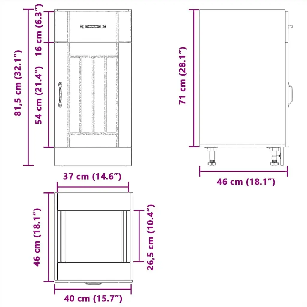 Kitchen Base Cabinet White Engineered Wood Storage Sink Unit Adjustable Feet