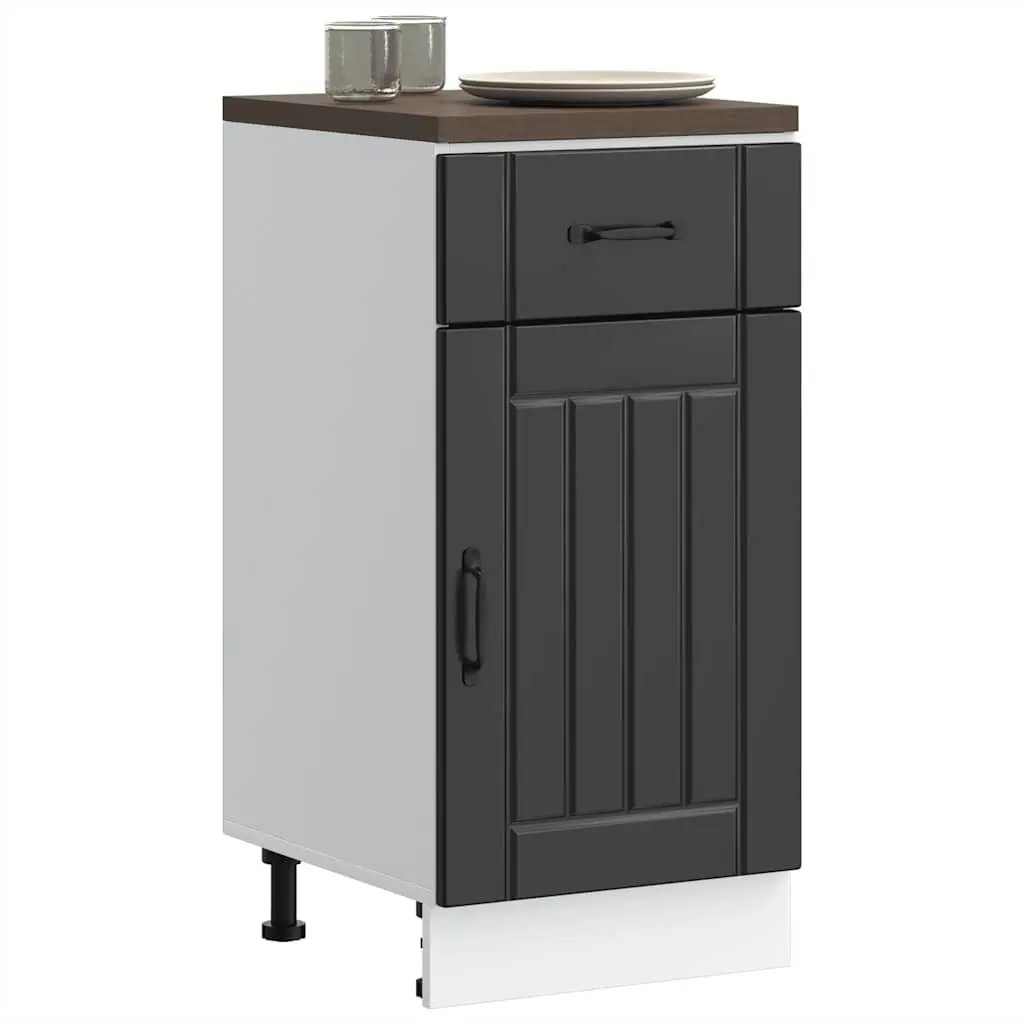 Kitchen Base Cabinet Black Engineered Wood Storage Sink Unit Adjustable Feet