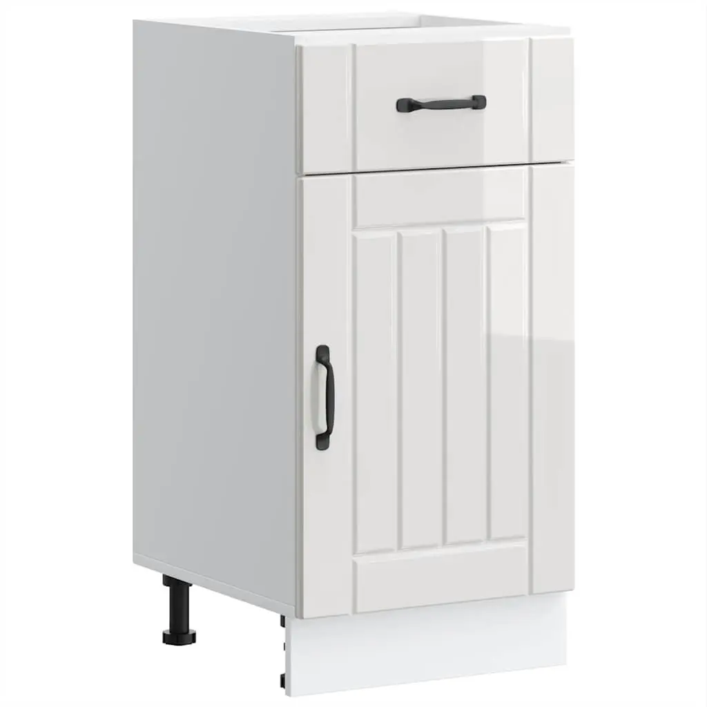 Kitchen Base Cabinet White High Gloss Engineered Wood Storage Sink Unit Doors